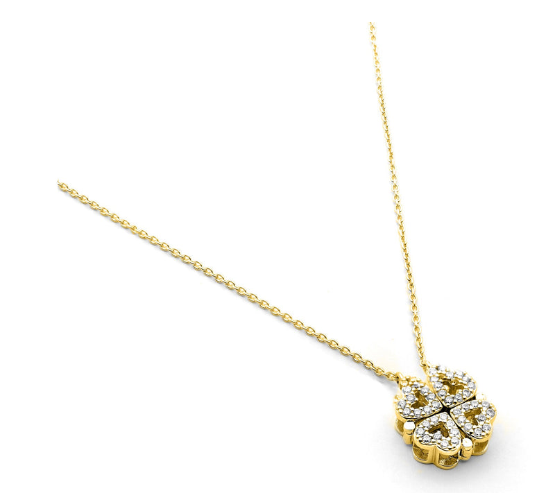 Diamonique Heart Clover Necklace, Sterling Silver — View 4