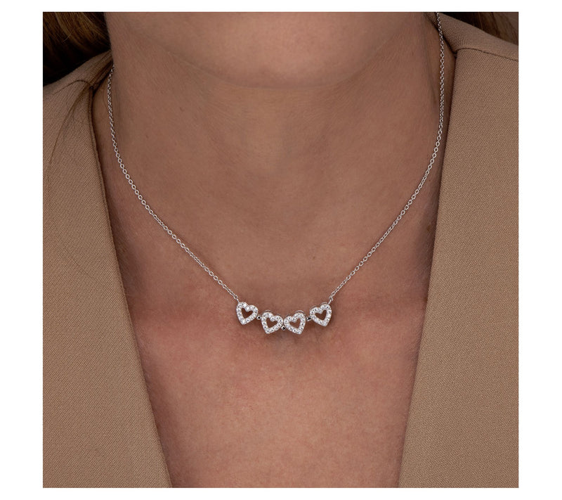 Diamonique Heart Clover Necklace, Sterling Silver — View 6