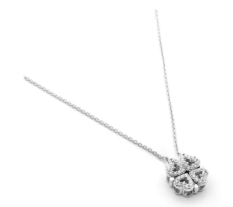 Diamonique Heart Clover Necklace, Sterling Silver — View 2