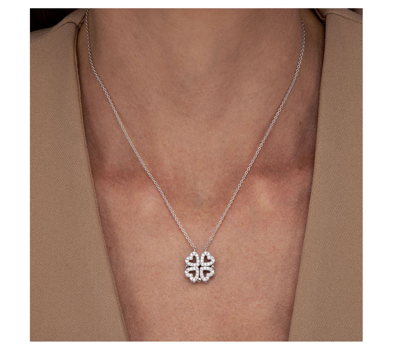 Diamonique Heart Clover Necklace, Sterling Silver — View 5