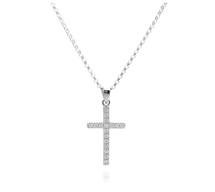 Diamonique 0.45 cttw Cross Pendant w/ Chain, Sterling Silver
