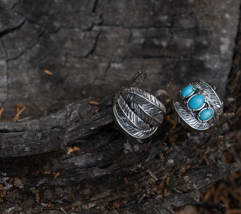 American West Sterling Silver & Turquoise Four Feather Ring — View 7