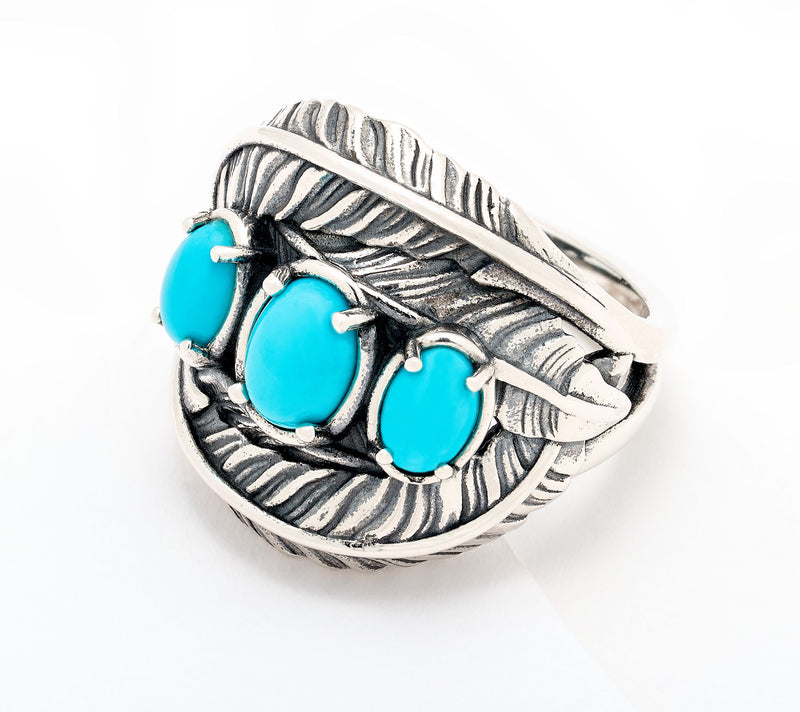 American West Sterling Silver & Turquoise Four Feather Ring — Main view