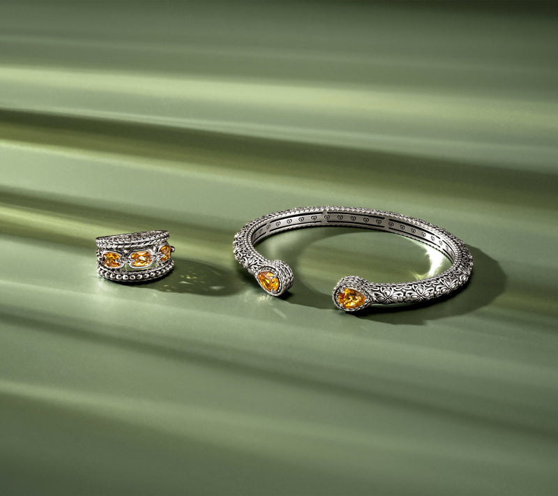 JAI Sterling Silver Oval Gemstone Triple Band Ring — View 13