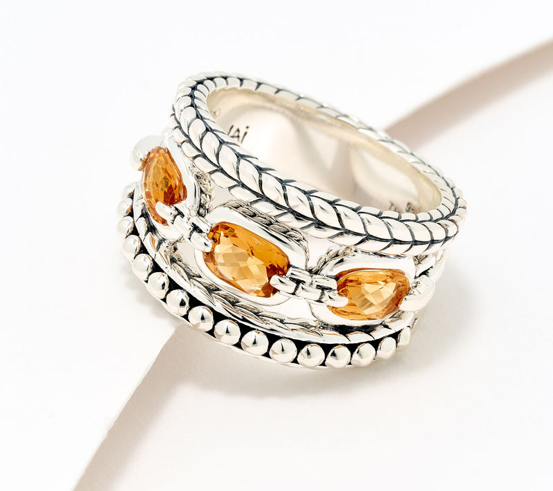 JAI Sterling Silver Oval Gemstone Triple Band Ring — Main view