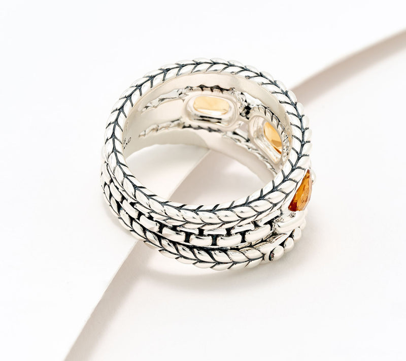 JAI Sterling Silver Oval Gemstone Triple Band Ring — View 12