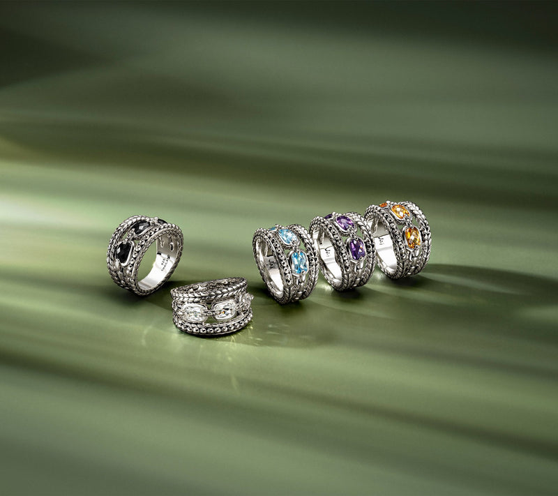 JAI Sterling Silver Oval Gemstone Triple Band Ring — View 14