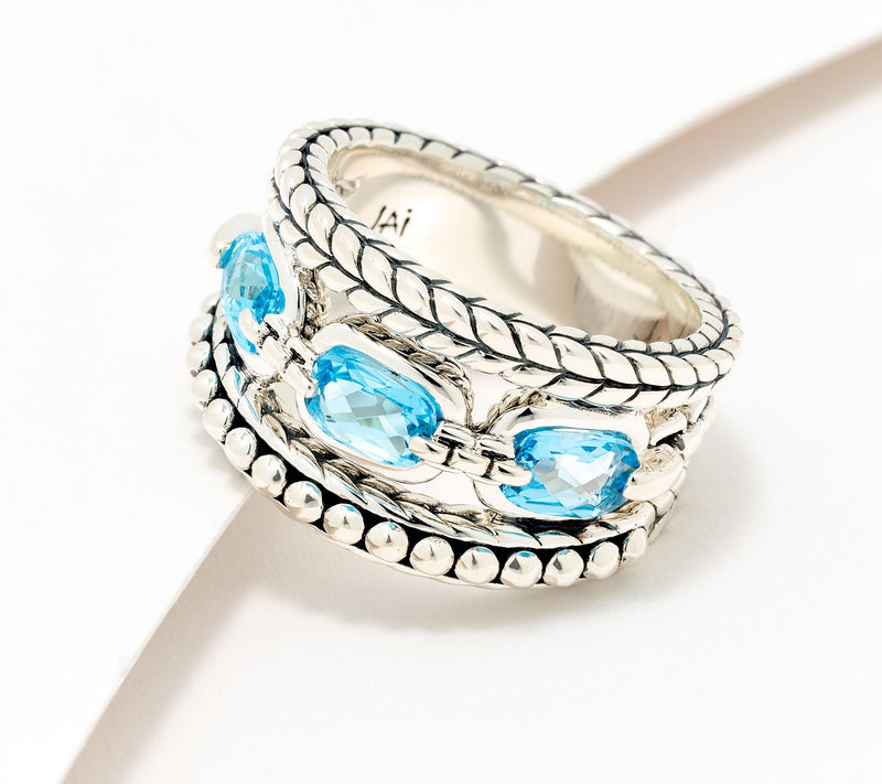 JAI Sterling Silver Oval Gemstone Triple Band Ring — View 9