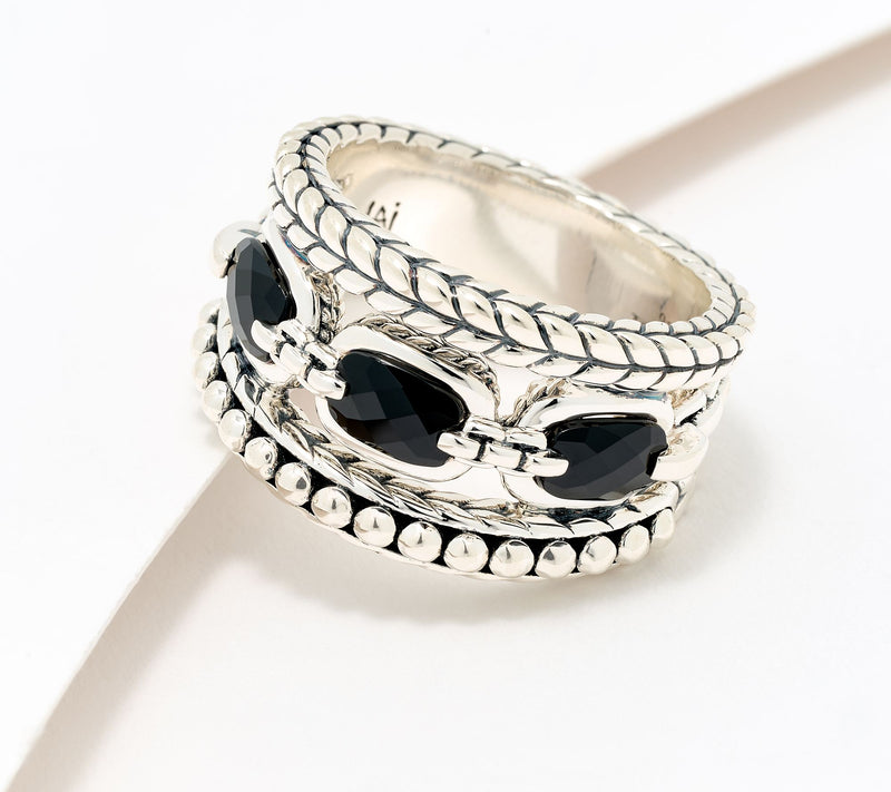 JAI Sterling Silver Oval Gemstone Triple Band Ring — View 5