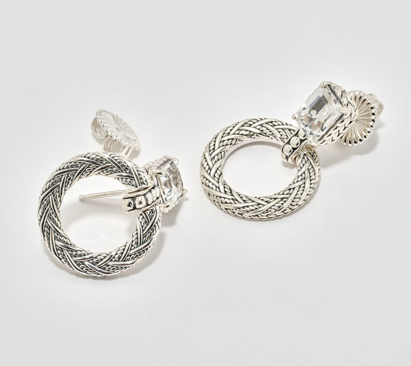 JAI Sterling Silver Legacy Woven Emerald Cut Hoop Earrings — View 6