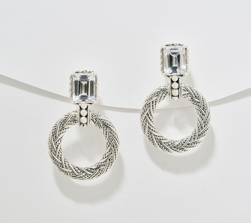 JAI Sterling Silver Legacy Woven Emerald Cut Hoop Earrings — View 5