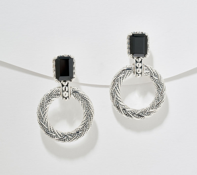 JAI Sterling Silver Legacy Woven Emerald Cut Hoop Earrings — View 3