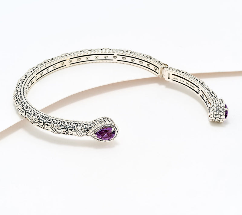 JAI Sterling Silver Pear Gemstone & Heritage Lotus Cuff, 23.5g — View 2