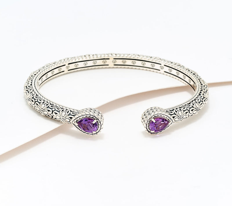 JAI Sterling Silver Pear Gemstone & Heritage Lotus Cuff, 23.5g — View 10