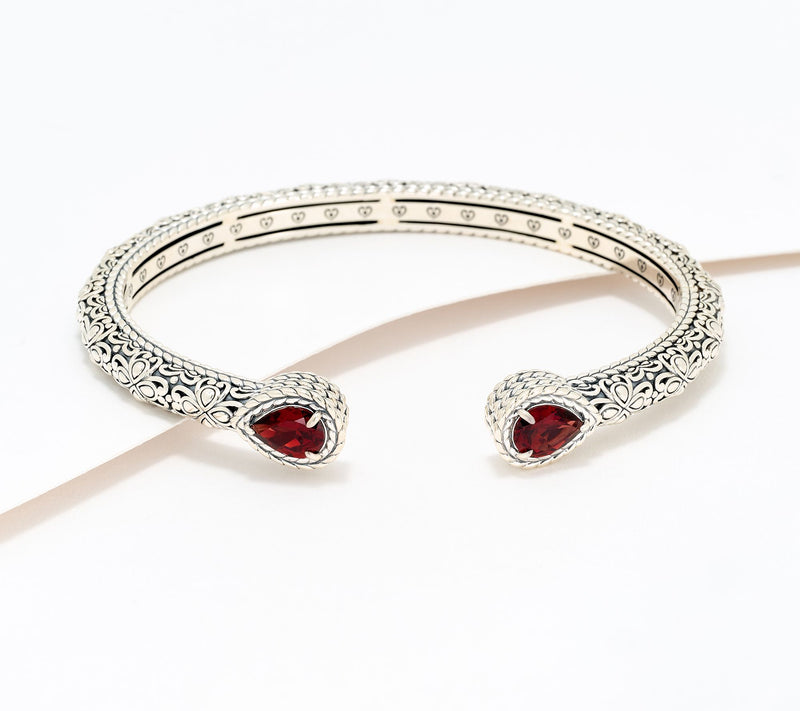 JAI Sterling Silver Pear Gemstone & Heritage Lotus Cuff, 23.5g — View 11