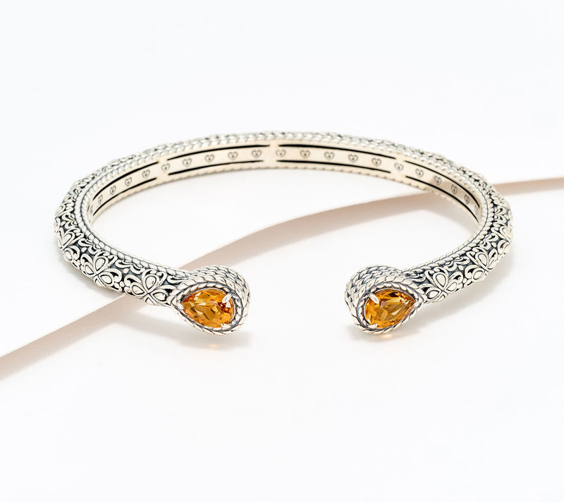 JAI Sterling Silver Pear Gemstone & Heritage Lotus Cuff, 23.5g — View 12