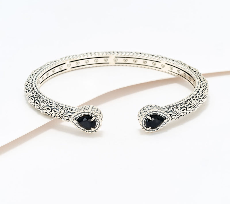 JAI Sterling Silver Pear Gemstone & Heritage Lotus Cuff, 23.5g — View 13