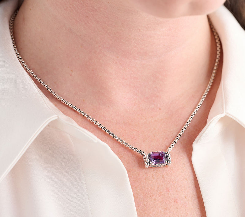 JAI Sterling Silver Emerald Cut 2.7mm Box Chain 16" Necklace — View 18