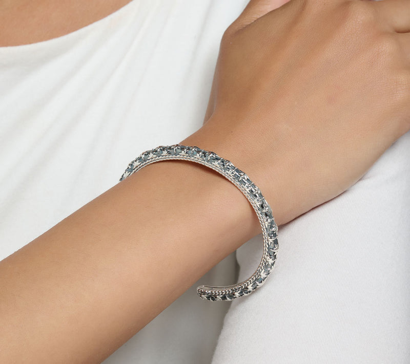 JAI Sterling Silver Symbols of Love Textured Cuff, 20.5g — View 6