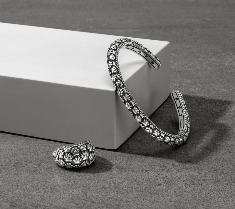 JAI Sterling Silver Symbols of Love Textured Cuff, 20.5g — View 4