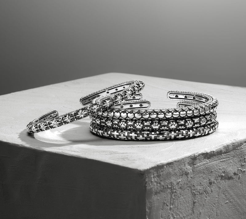 JAI Sterling Silver Symbols of Love Textured Cuff, 20.5g — View 5