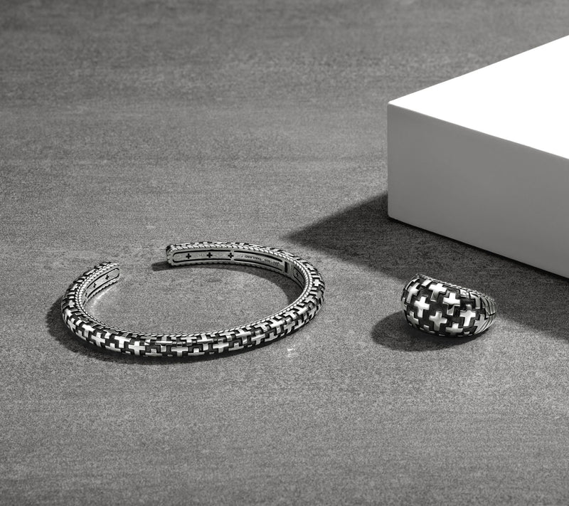 JAI Sterling Silver Symbols of Love Textured Cuff, 20.5g — View 3