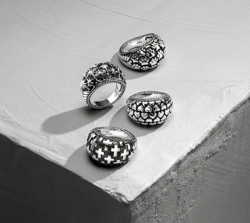 JAI Sterling Silver Symbols of Love Textured Dome Ring — View 3