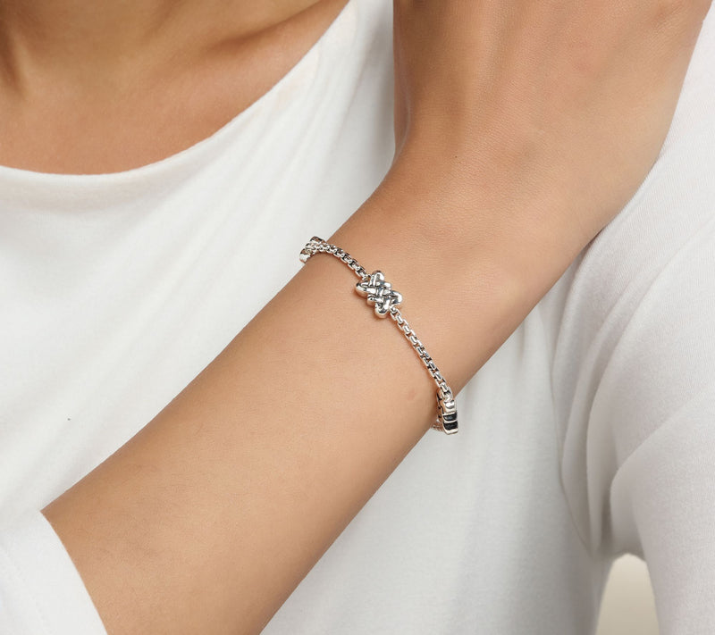 JAI Ireland Sterling Silver Symbols of Love 2.7mm Box Chain Bracelet, 12.2g — View 4