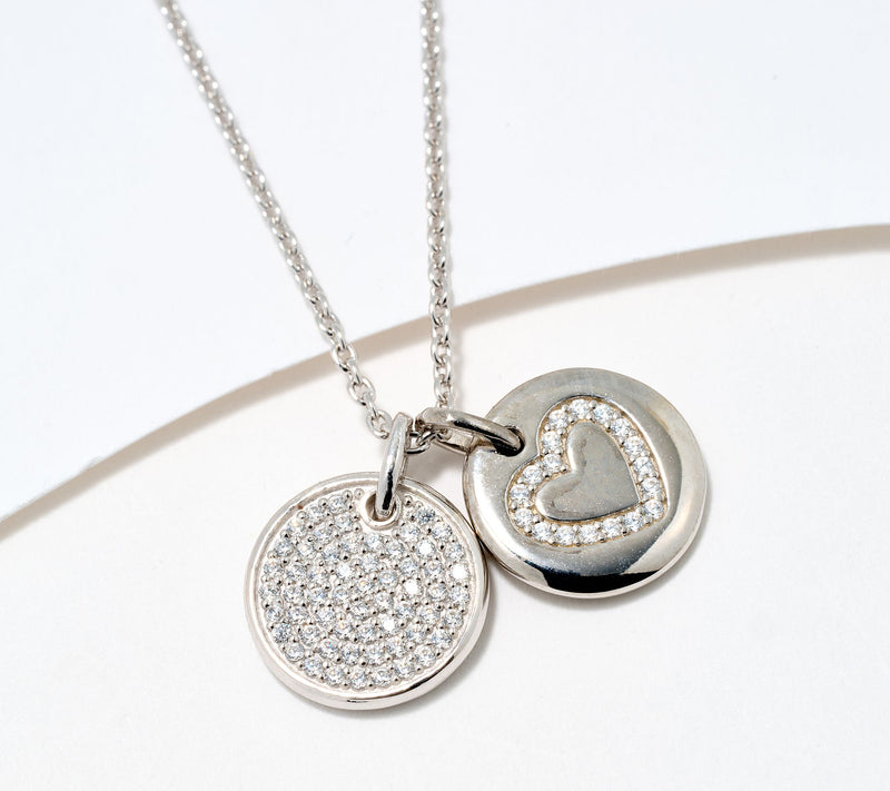 Diamonique Heart Charm Pendant Necklace, Sterling Silver — View 9