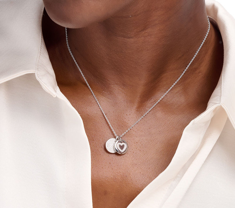 Diamonique Heart Charm Pendant Necklace, Sterling Silver — View 4