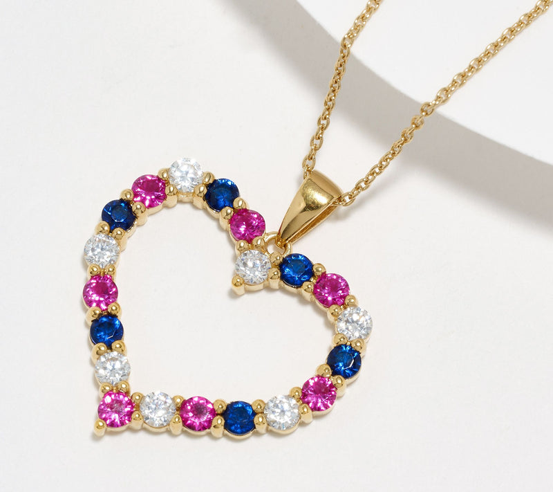 Diamonique Patriotic Open Heart Necklace, Sterling Silver — Main view