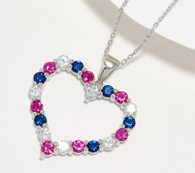 Diamonique Patriotic Open Heart Necklace, Sterling Silver — View 7