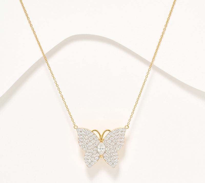 Diamonique x Jennifer Miller Pave Butterfly Necklace, Sterling Silver — Main view