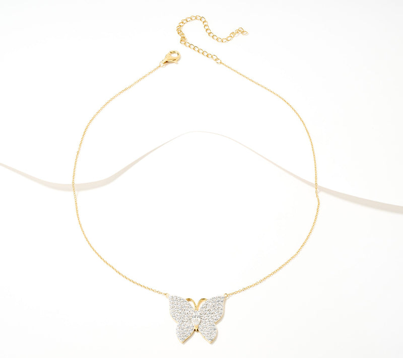 Diamonique x Jennifer Miller Pave Butterfly Necklace, Sterling Silver — View 2