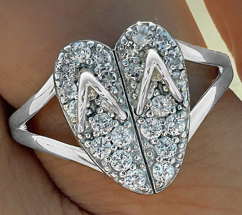 Goddaughters Sterling Silver White Topaz Flip Flop Ring — View 4