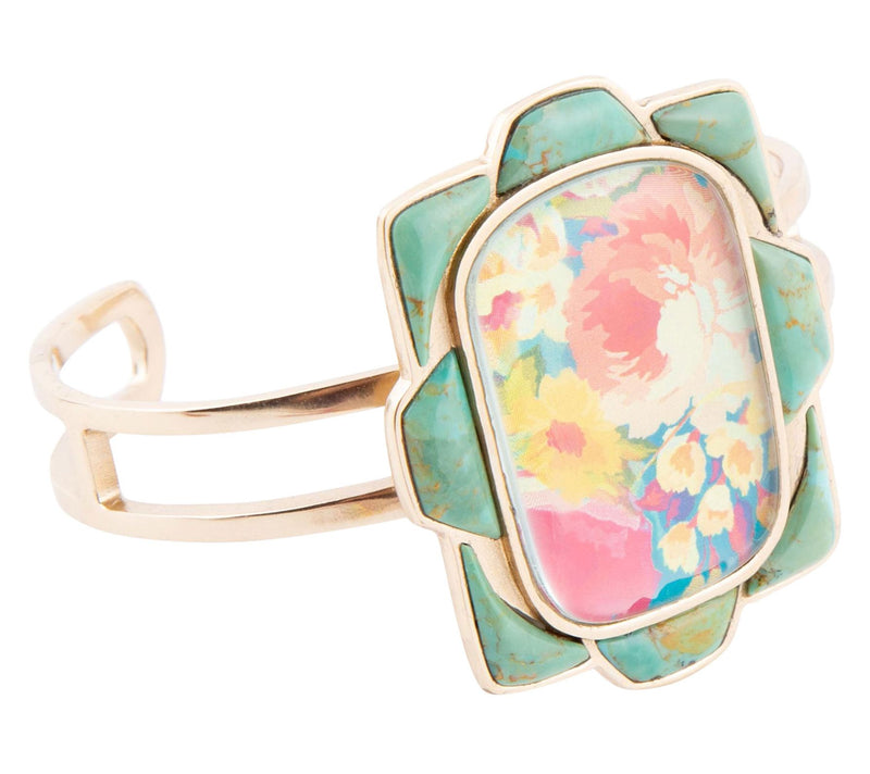 Barse Artisan Crafted Scenic Floral Turquoise Cuff Bracelet — Main view