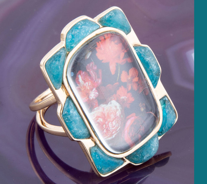 Barse Artisan Crafted Scenic Red Floral Blue Apatite Ring — View 3