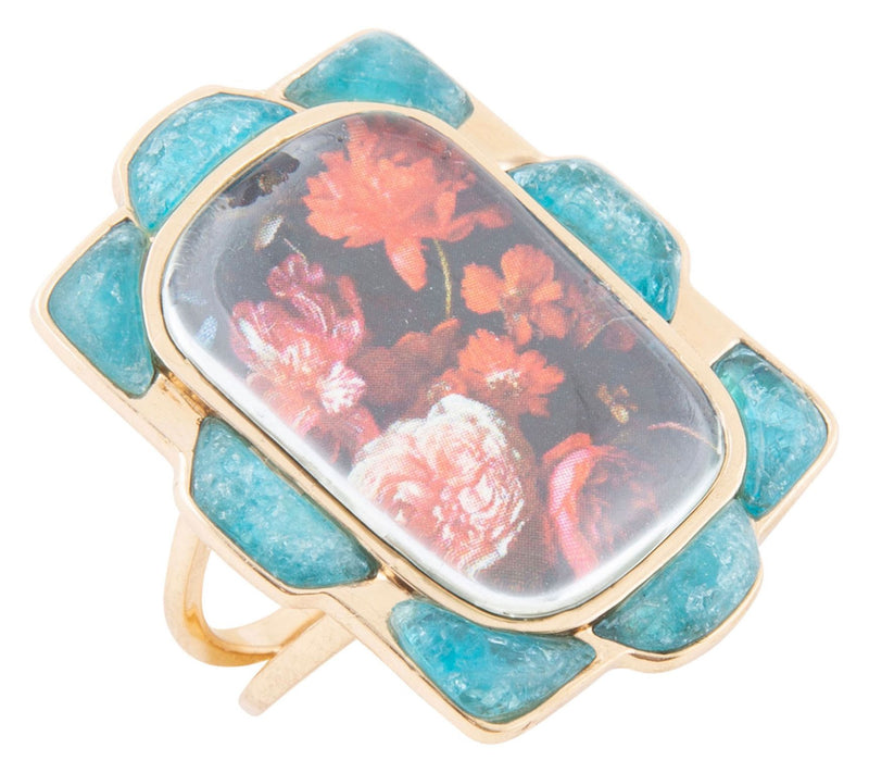 Barse Artisan Crafted Scenic Red Floral Blue Apatite Ring — Main view