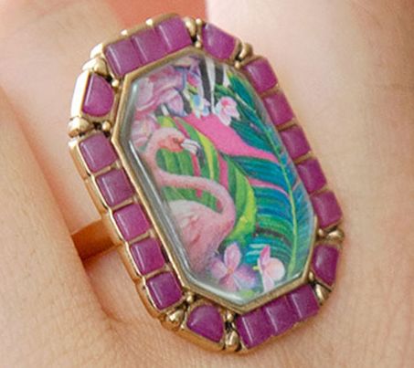 Barse Artisan Crafted Scenic Flamingo Pink Agate Golden Ring — View 4