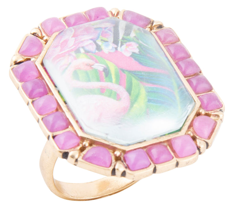 Barse Artisan Crafted Scenic Flamingo Pink Agate Golden Ring — View 6