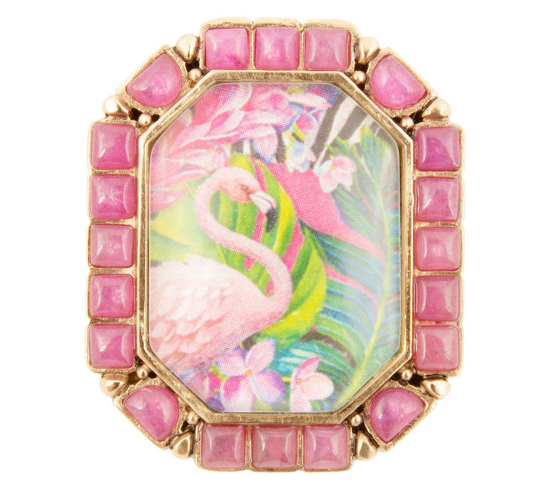 Barse Artisan Crafted Scenic Flamingo Pink Agate Golden Ring — View 2