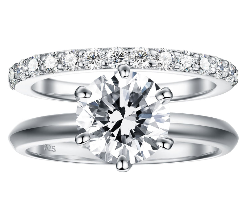 Diamonique 2.85 cttw Solitaire & Eternity RingSet, Sterling — Main view