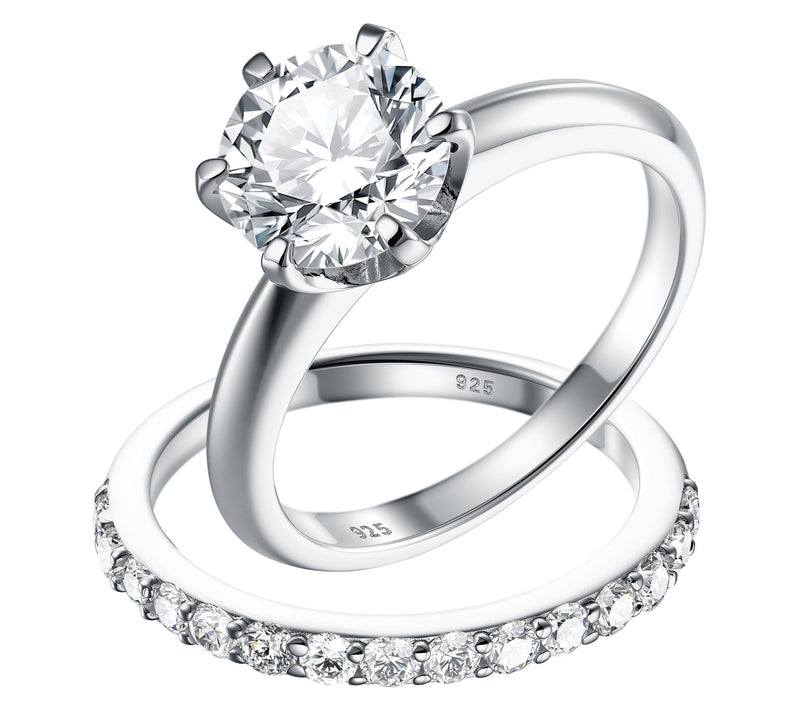 Diamonique 2.85 cttw Solitaire & Eternity RingSet, Sterling — View 3