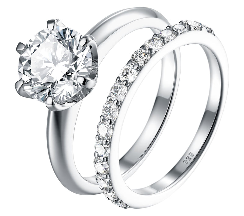 Diamonique 2.85 cttw Solitaire & Eternity RingSet, Sterling — View 2