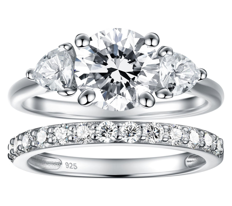 Diamonique 1.85 cttw 3- Stone & Eternity Ring Set, Sterling — Main view