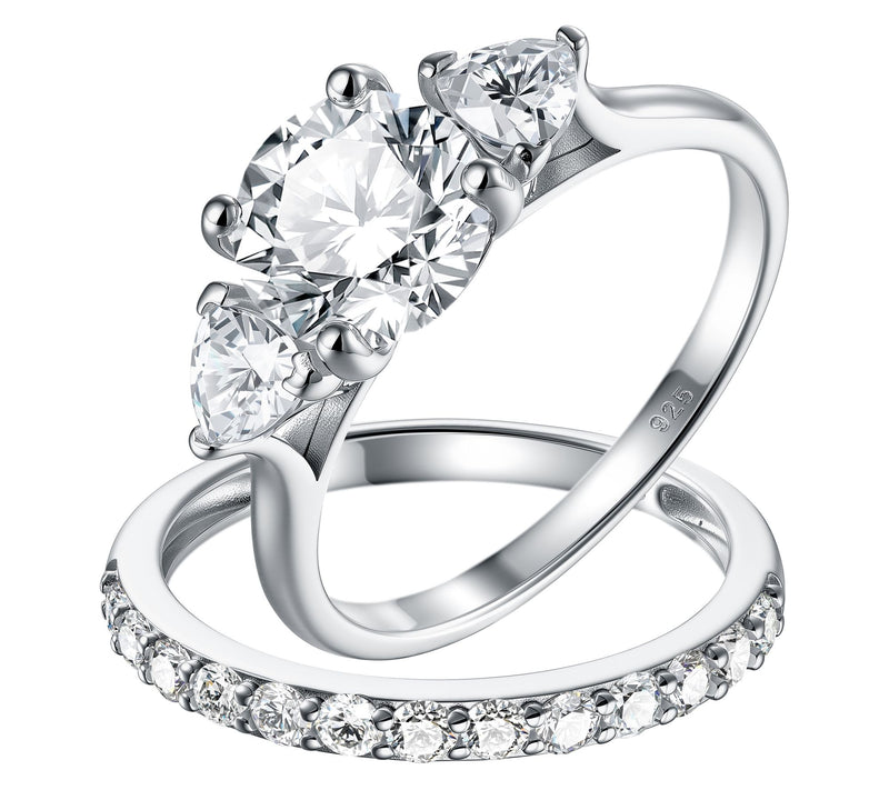 Diamonique 1.85 cttw 3- Stone & Eternity Ring Set, Sterling — View 3