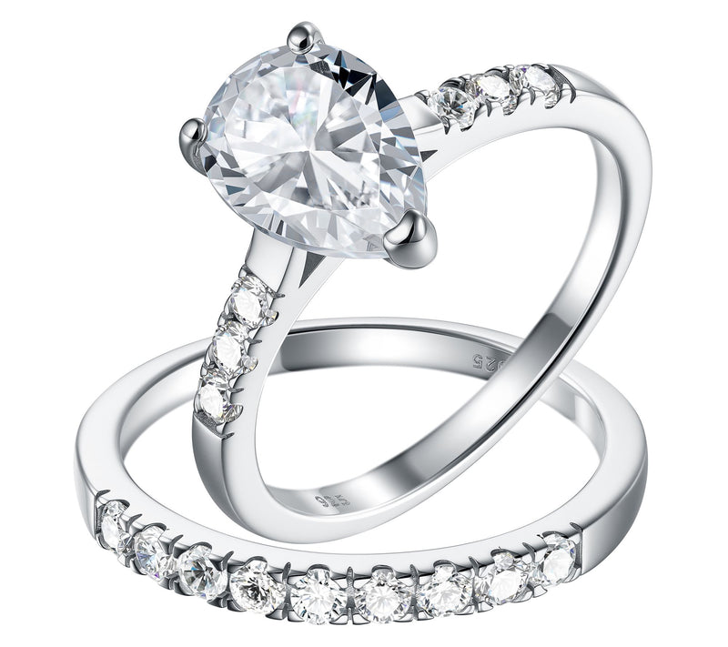 Diamonique 5.65 cttw Solitaire & Eternity RingSet, Sterling — View 3