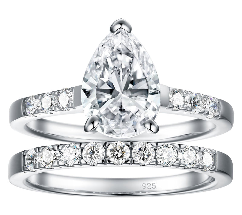Diamonique 5.65 cttw Solitaire & Eternity RingSet, Sterling — Main view