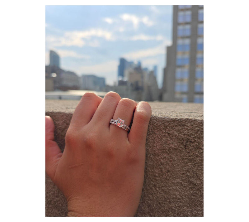Diamonique 3.00 cttw Solitaire & Eternity RingSet, Sterling — View 4