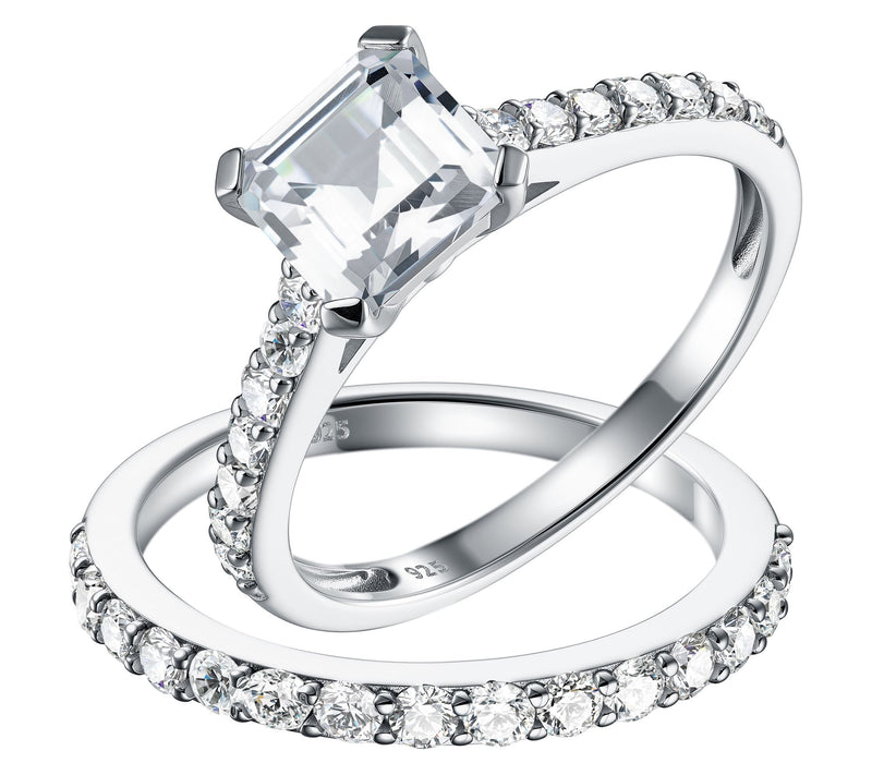 Diamonique 3.00 cttw Solitaire & Eternity RingSet, Sterling — View 3